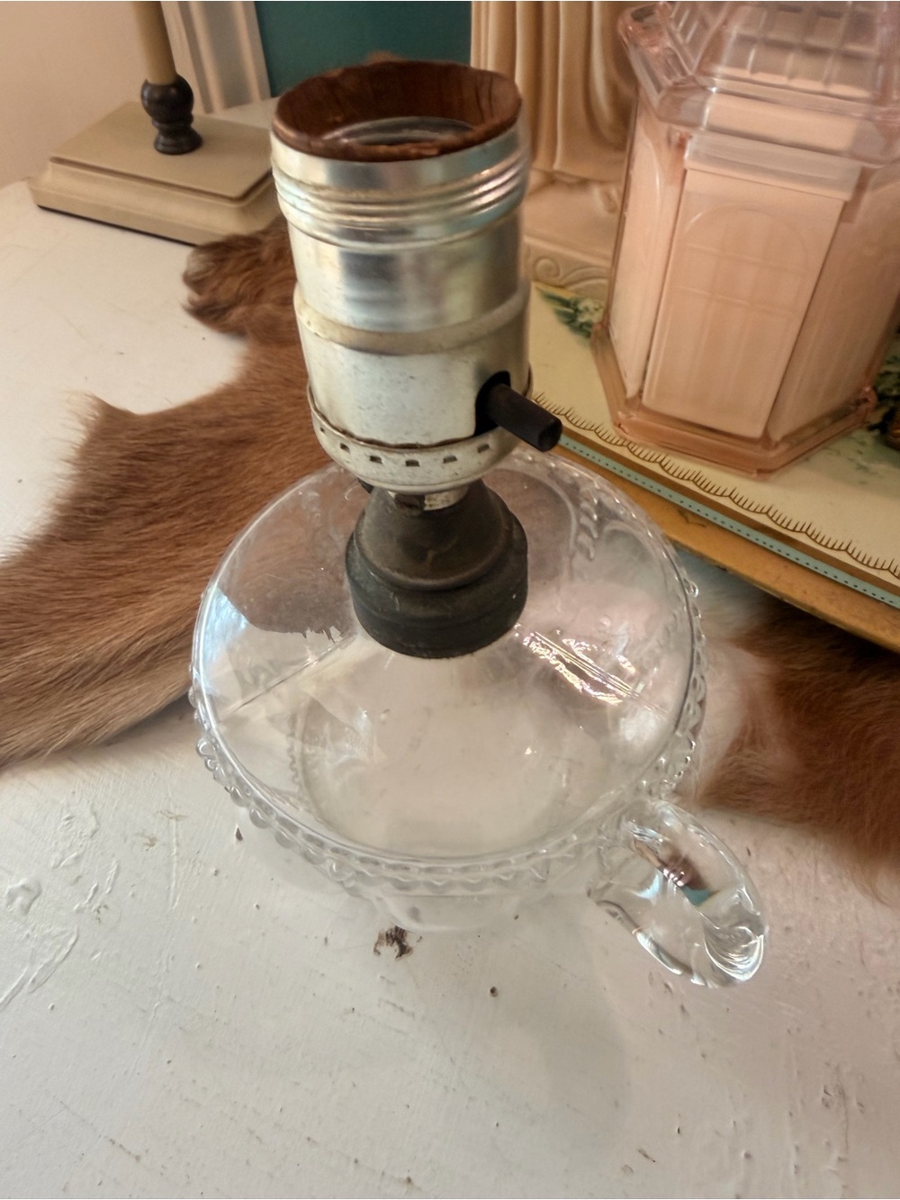 Antique Pressed Glass Bullseye Finger Oil Lamp – Converted to Electric - Picture 4 of 7